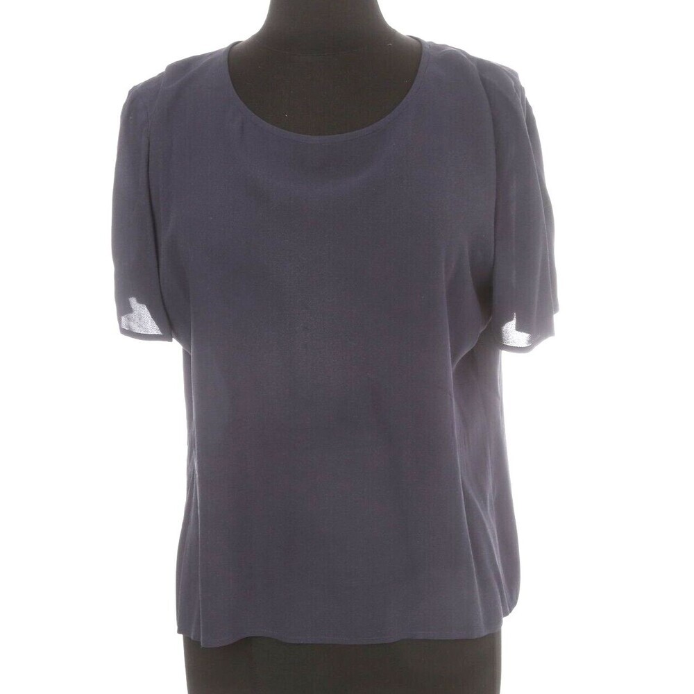 Carlisle 100% Silk Blouse Womens 12 Sheer Back Buttons Navy Blue Formal Office
